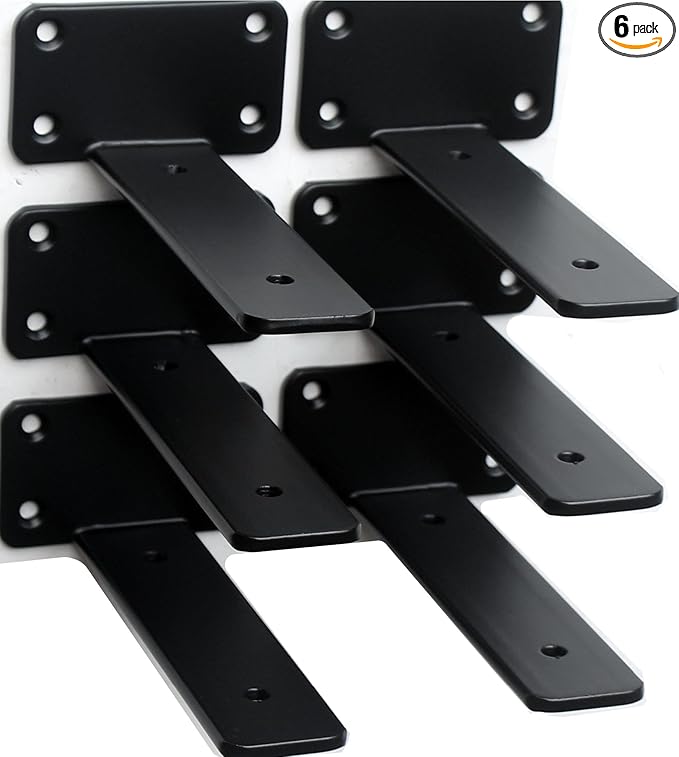 6 Pack - 4 inch Black Hidden L Shelf Bracket Iron Floating Shelf Brackets