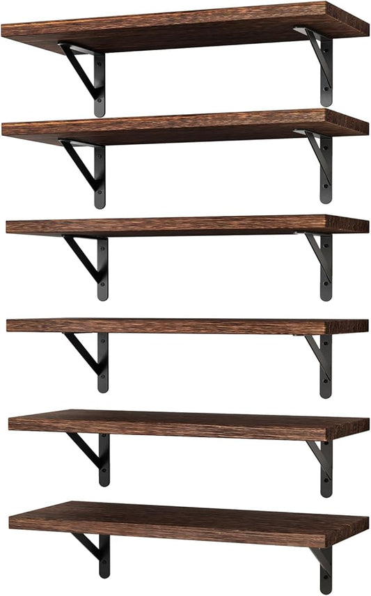 YGEOMER Brown Floating Shelves for Wall, 16.5 Inch Farmhouse Wall Shelves for