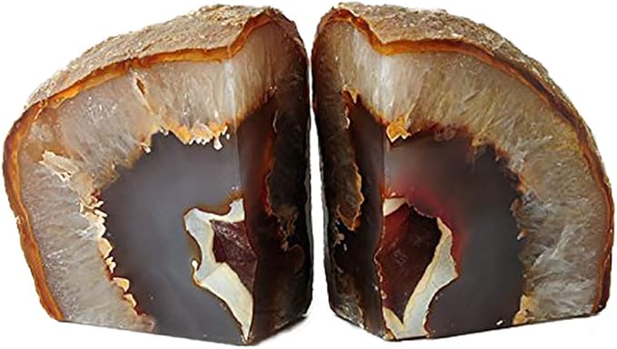 JIC Gem Natural Geode Bookends Decorative Agate Book Ends Stone Book Ends Holders for Shelves with Rubber Bumpers (1 Pair, 3-4 LBS)
