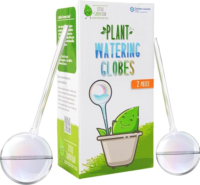LGL Plant Watering Globes - Automatic Self Watering Globes. Decorative Self Watering Planter Inserts Made From Hand-Blown Durable Glass. Self Watering Spikes to Support Plant Health. 2 Pack, Medium.