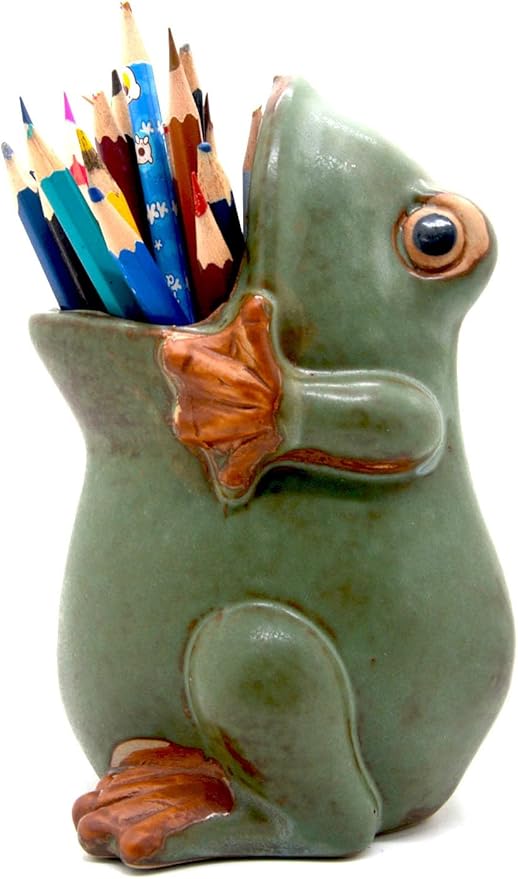 7" Ceramic Frog Shaped Plant Pot for Bonsai Flower Succulent Planter Candy Dish Pencil Holder Decor Multipurpose Green Frog Gift