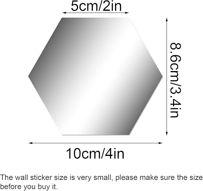 Shappy 32 Pcs Hexagon Mirror Wall Stickers Removable Silver Acrylic Mirror