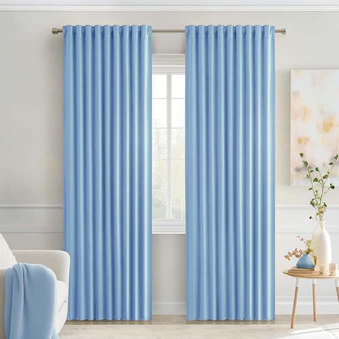 MIULEE Sky Blue Back Tab Blackout Curtains 90 Inches Long 2 Panels Set