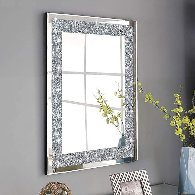 QMDECOR Crystal Crush Diamond Rectangle Silver Mirror