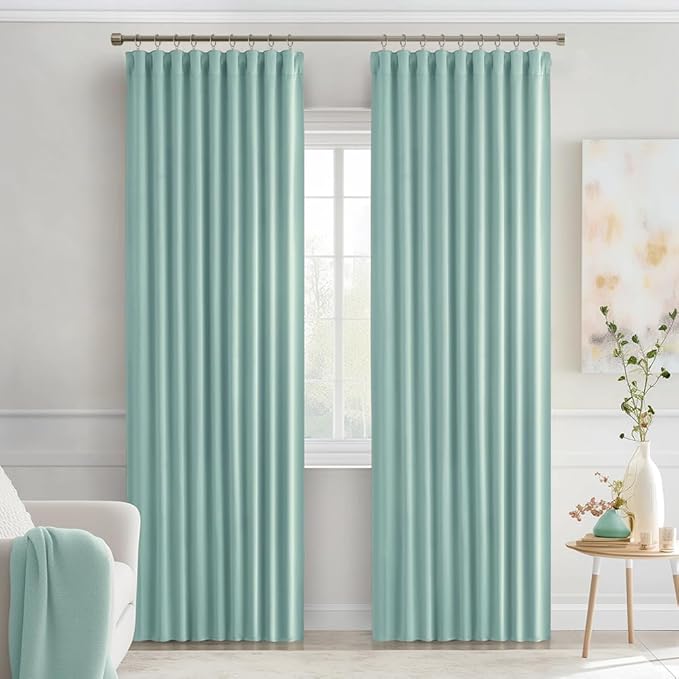 MIULEE Aqua Back Tab Blackout Curtains 72 Inches Long 2 Panels Set