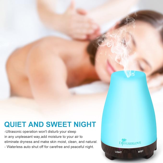 Diffuserlove Essential Oil Diffusers 200ML Remote Control Diffuser Mist Humidifiers BPA-Free Aromatherapy Diffuser (Black Base)