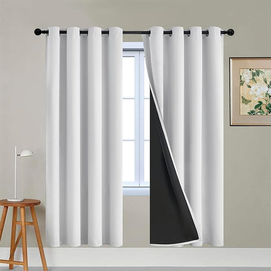 Yakamok 100% Blackout Curtains 72 Inches Long, 2 Thick Layers Heat and Full