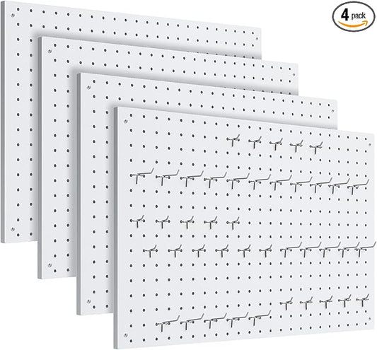 Peg Board, 4 Pack Metal Pegboard Panels White Pegboards Wall Organizer