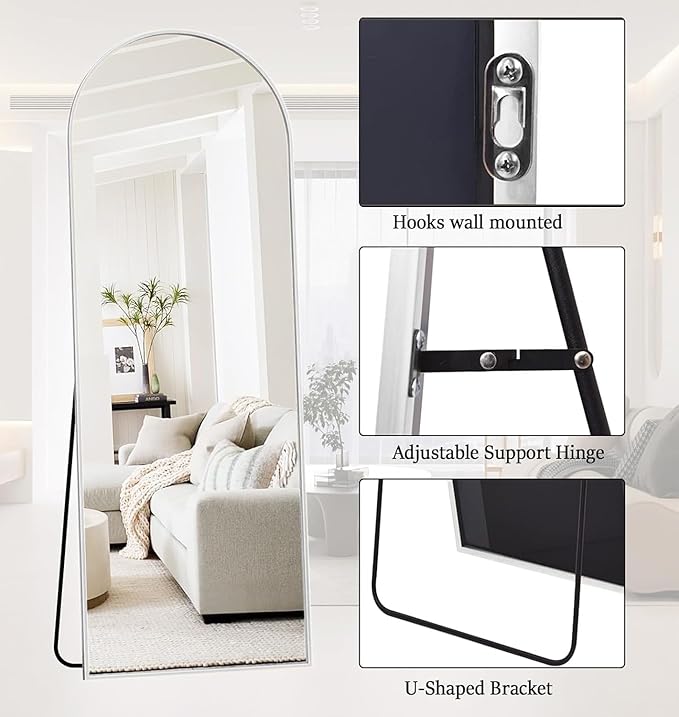 Rowjut Floor Mirror Arched Full Length Mirrors, Living Room, Aluminum Frame