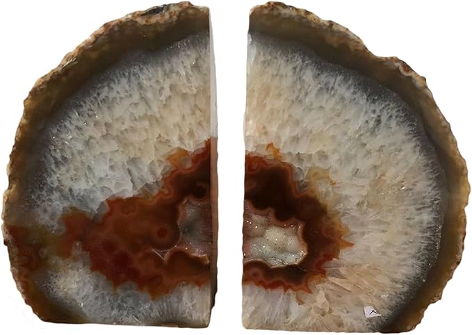 JIC Gem Natural Geode Bookends Decorative Agate Book Ends Stone Book Ends Holders for Shelves with Rubber Bumpers (1 Pair, 3-4 LBS)