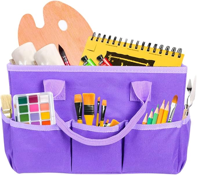 ZKOO Art Organizer Desktop Craft Storage Tote Bag for Crafts, Sewing, Paper, Art, Canvas, Supplies Storage Organization with Handles for Travel or Daily Use (Purple, Small)