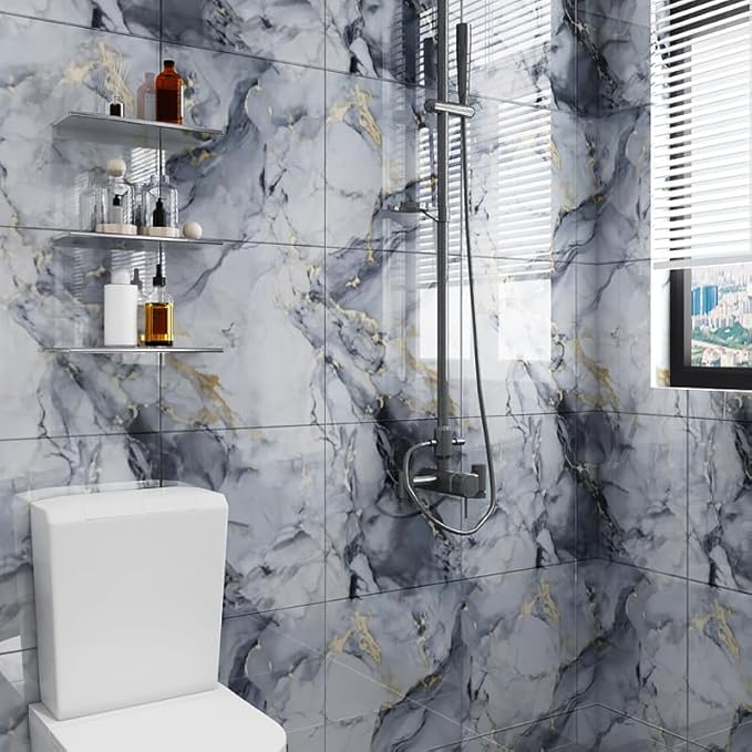 10pcs Peel and Stick Tile Shower Waterproof Marble Tiles Wall Panels,