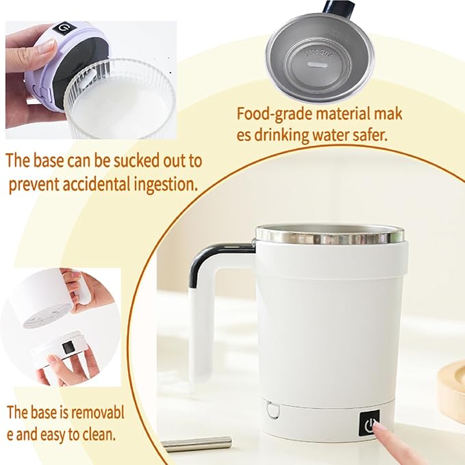 Self Stirring Coffee Mug with Lid,304 Stainless Steel Self Stirring Cup,Rechargeable Coffee Mug with Temperature Display,Suitable for Home and Office (White)
