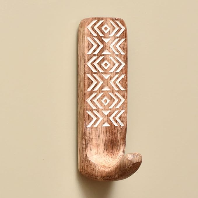 IndianShelf 10 LB- 6 Pieces Decorative Wood Adhesive Wall Hooks–Boho Peel and