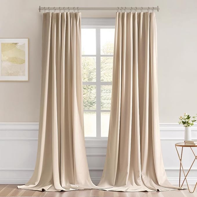 MIULEE Back Tab Beige Curtains 120 Inch Long 2 Panels Set