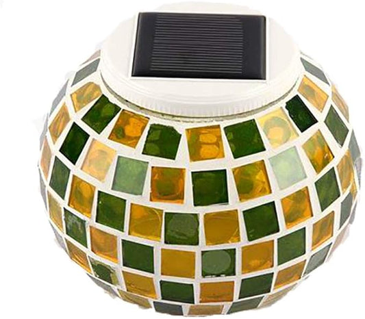 Solar Glass Ball Light Mosaic Jar Lights,Color Changing Globe Table Lamp Waterproof LED Night Light for Garden Patio Party Yard Outdoor Indoor Decorations (Yellow & Green Square)
