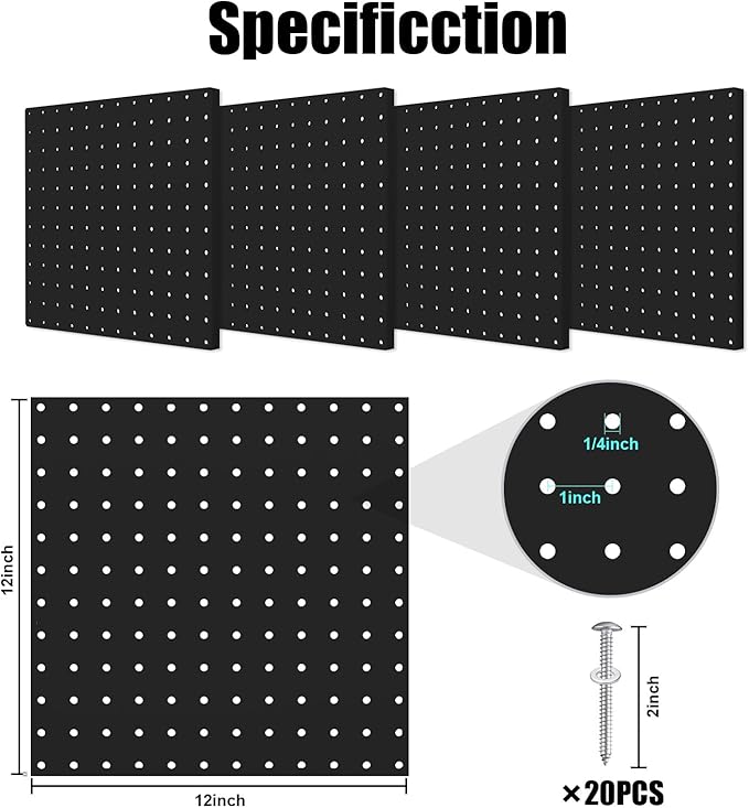 Peg Board, 4 Pack Metal Pegboard Panels Black Pegboards Wall Organizer