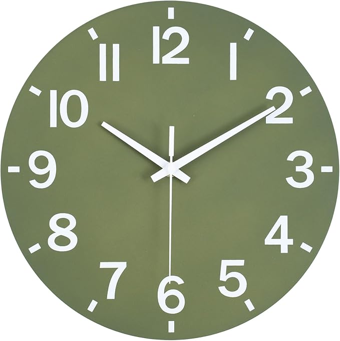 HZDHCLH Wall Clock 12 Inch Silent Non Ticking Wood Battery Operated Green