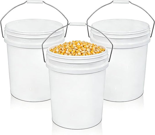 3 Pack 5 Gallon Plastic Buckets with Metal Handle, Food Grade Bucket for Food Storage, Pet Dog/Cat Food Container, Water Bucket, Cleaning Bucket for Home, Garage & Outdoor Use