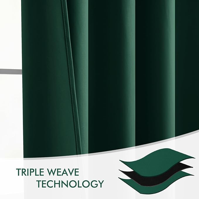 MIULEE Christmas Hunter Green Back Tab Blackout Curtains 102 Inch Long 2 Panels