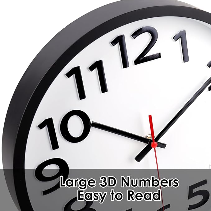 Wall Clock 12 Inch Silent Non-Ticking Big Numbers Easy to Read Wall Clocks