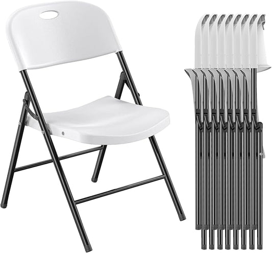 Nazhura 350 Weight Limit Heavy Duty Plastic Folding Chair with Reinfoced Steel Frame for Indoor and Outdoor, Wedding, Party, Restaurant, Meeting Room, Patio and Garden (8, White)