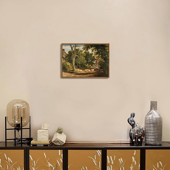 OIQArtOIQ Vintage Framed Wall Art Rural Farm Scene Canvas Art Prints