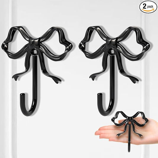 2 PCS Large Size Black Bow Wall Hook, Metal Hooks, Bow Room Decor Hooks