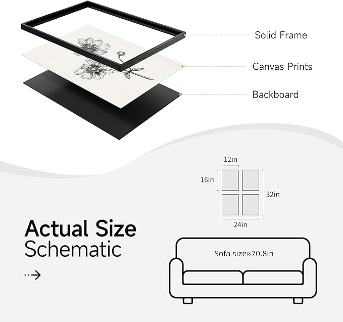 Framed Black and White Floral Wall Art
