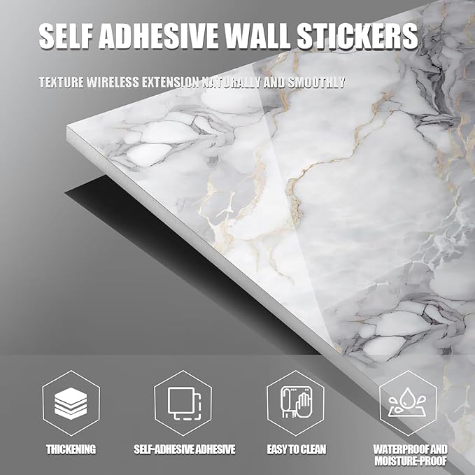 Chejiaye 10pcs Marble Peel and Stick Backsplash Waterproof Washroom Wall Panels
