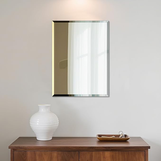 Beveled Bathroom Mirror for Wall, Rectangle Frameless Wall Mirror 16" x 12"