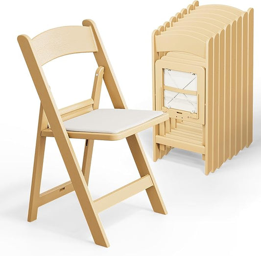 VINGLI Resin Folding Chairs with Cushion, Foldable Plastic Chair with Comfortable Padded Seats, Perfect for Event Party Indoor Outdoor, Natural, 8 PC