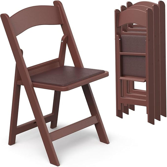 Nazhura Garden and Patio Folding Chair Set of 4 for Event and Wedding, Lightweight with Padded Seat, Water-Proof, Double Braced Frame, Non-Slip Feet, 900LB Capacity (Brown)