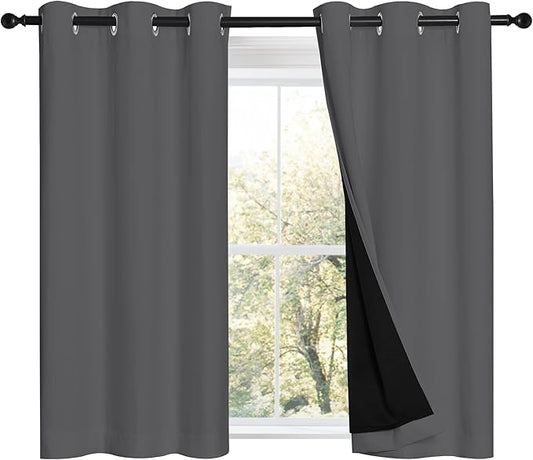NICETOWN Grey 100% Blackout Room Warming Curtains 45 inches Long, Thermal