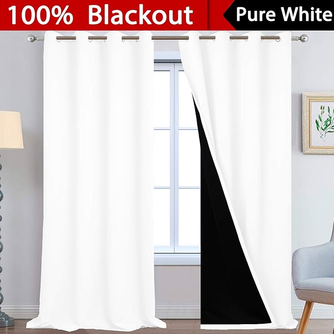 Yakamok 100% Blackout Curtains 108 Inches Long, 2 Thick Layers Thermal