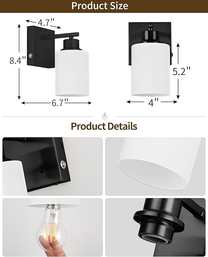 Rayogale Battery Operated Wall Sconce Set of 2, Easy Install Dimmable Wireless
