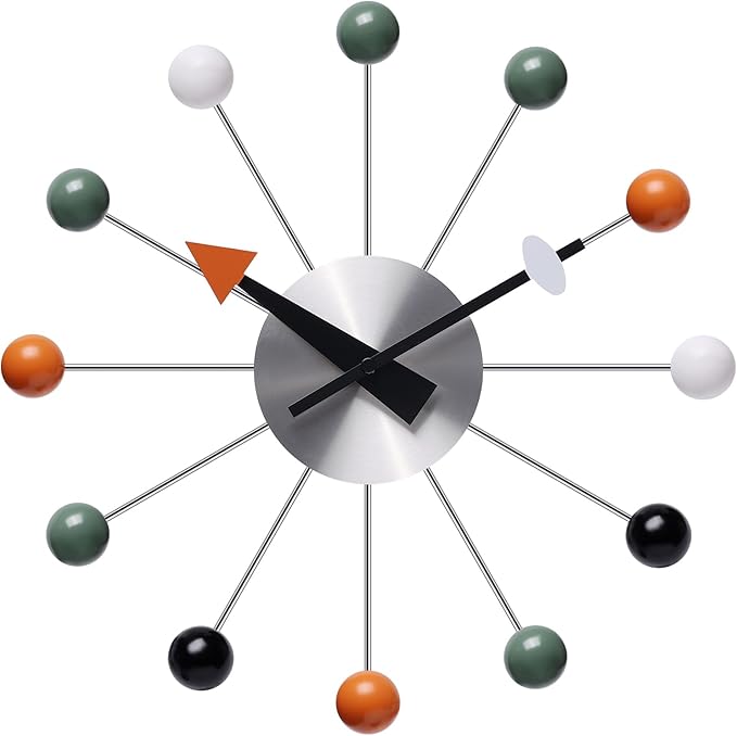 Mid Century Modern Wall Clock Decorative Multicolour Ball Silent Non Ticking