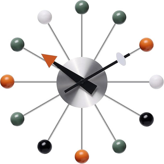 Mid Century Modern Wall Clock Decorative Multicolour Ball Silent Non Ticking