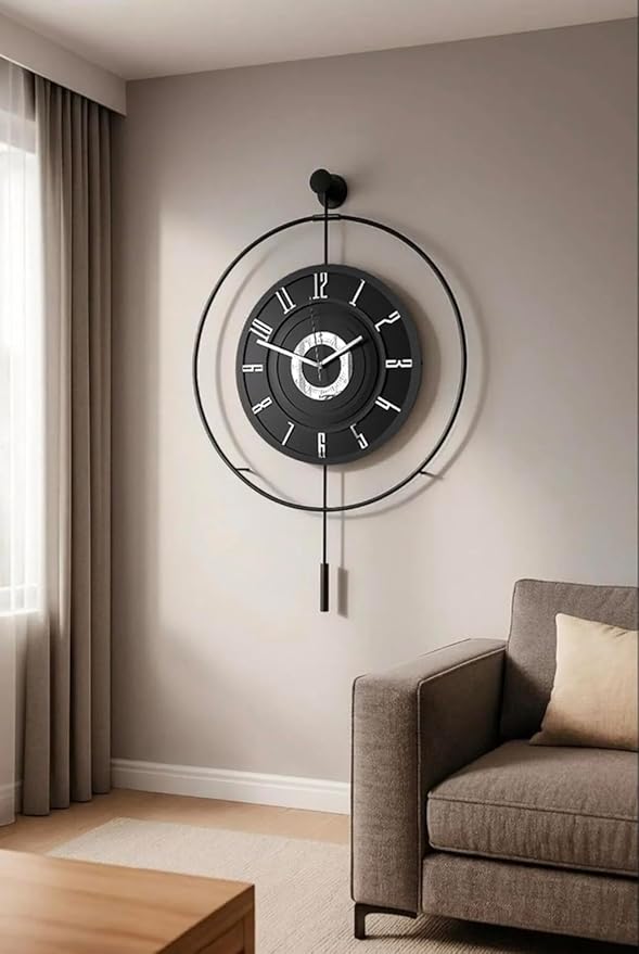 Large Luxury LED Backlit Wall Clock – Pendulum Roman Numeral Metal Ring