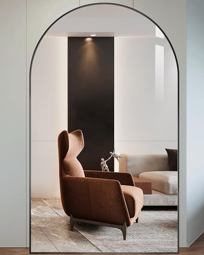 DMWOODFL 77"x38" Black Arched Full Length Mirror