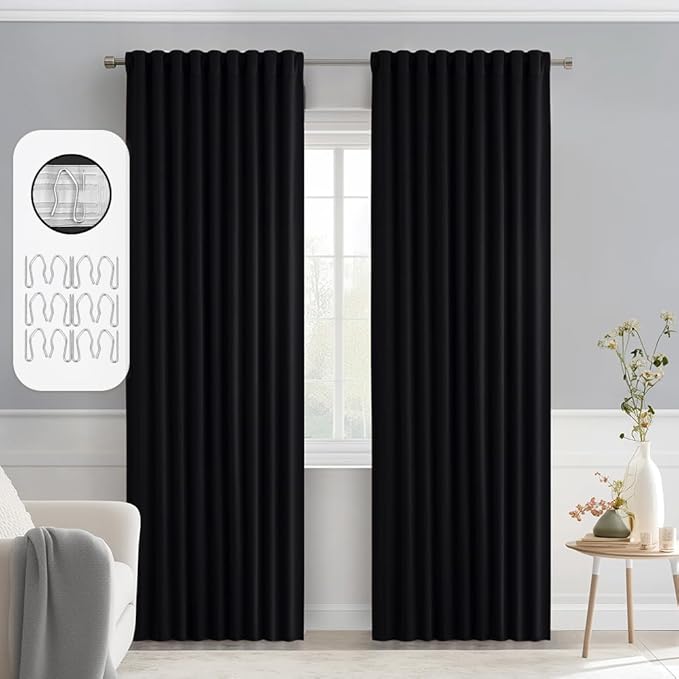 MIULEE Back Tab Blackout Curtains 90 Inch Long 2 Panels Set