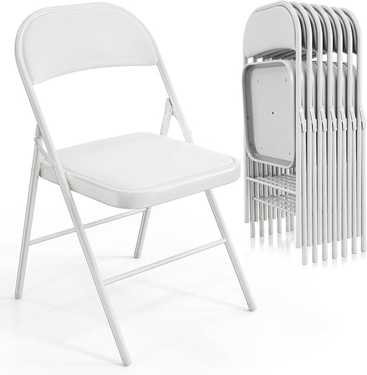 VINGLI 8 Pack Folding Chairs with Padded Seats, Metal Frame with Pu Leather Seat & Back, Capacity 350 lbs, White