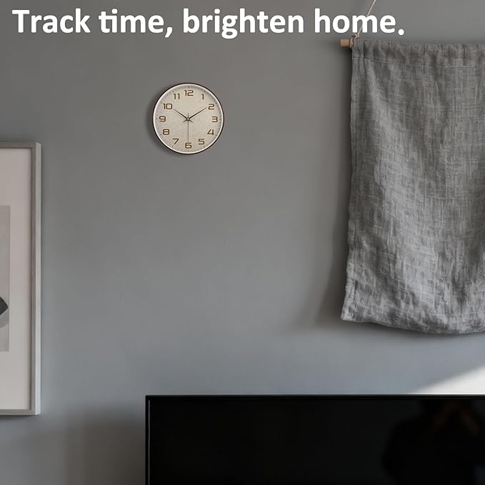 Woodgrain Wall Clock, Silent Non-Ticking Wall Clocks Battery Operated 8 Inch