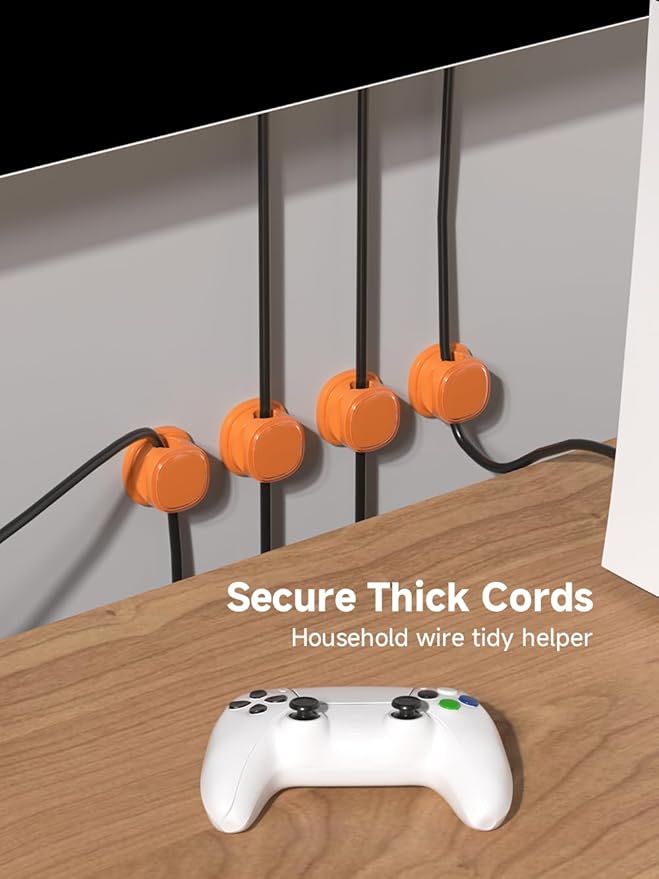 9 Pack Cord Organizer, Spring Cable Management, Adhesive Cute Cable Holder Clips, Phone Charger Wire Keeper for Desk Nightstand Car Office (9-Pack Orange)