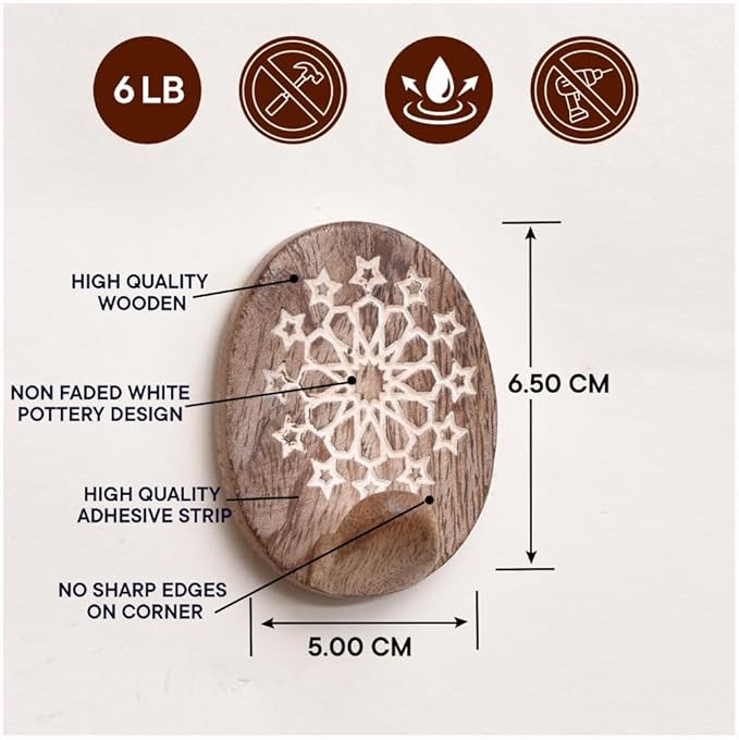 Indian Shelf Brown Style 6 Wood Wall Hooks