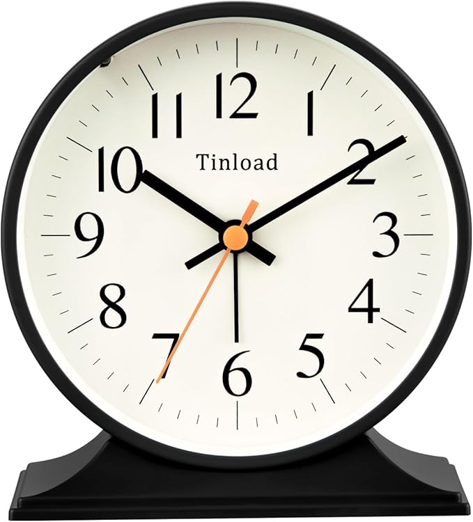 4.5"Retro Analog Alarm Clock,Vintage decor , Super Silent Non Ticking Small Clock with Manual Light, Snooze, Battery Operated, for Bedroom, Living Room, Office,Nightstand, Bedside, Desk ,Table(Black)