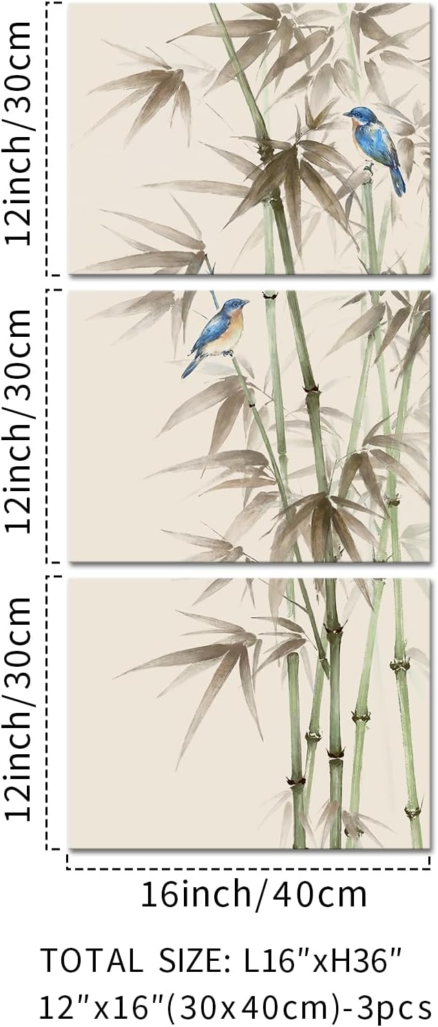 KREATIVE ARTS 3 Piece Bamboo Canvas Wall Art Set Zen Print