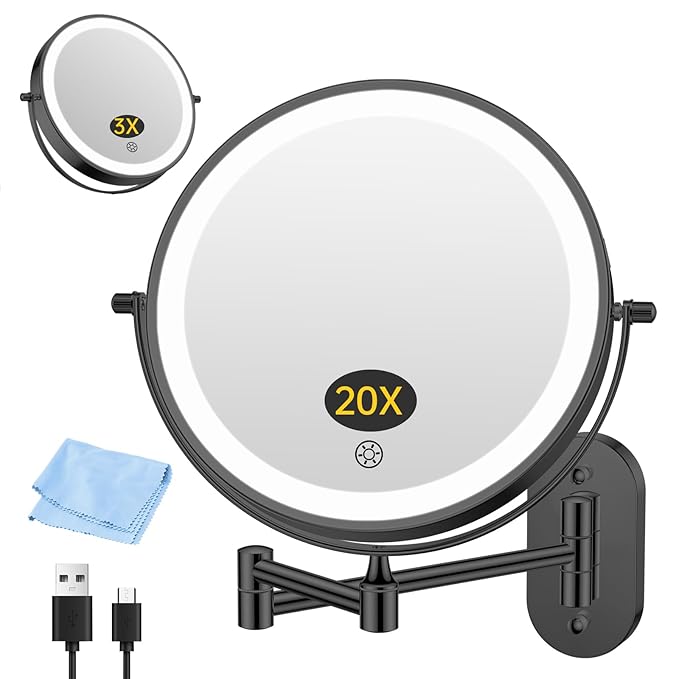 FUNTOUCH 20X/3X Rechargeable Wall Mounted Makeup Vanity Mirror