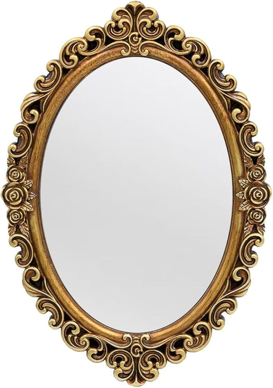 OIGUMR Oval Smallest Wall Mirror Resin Frame Size：12 x 8.3 inch Mirror Vintage