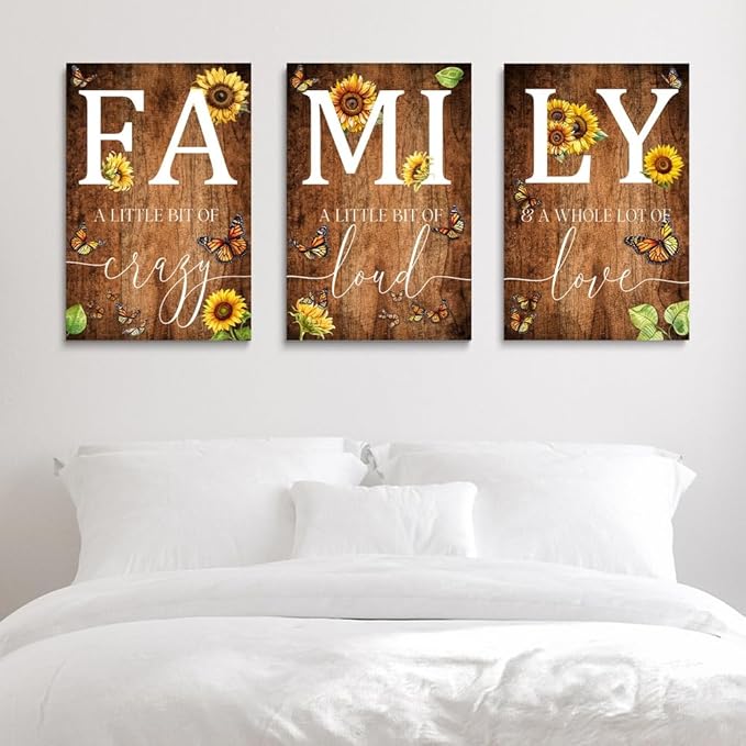 GUBIYU Farmhouse Family Wall Art Set of 3, Rustic Wall Decor